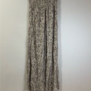 Tiki girl Floral Print length wide leg gauze pants Cream & Brown, boho #502